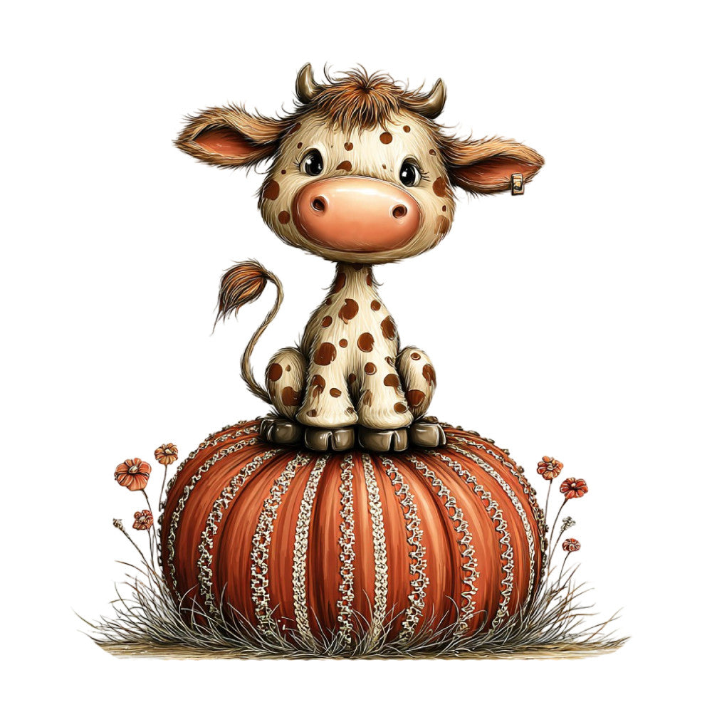 Whimsical Autumn Cow Fabric Panel 7