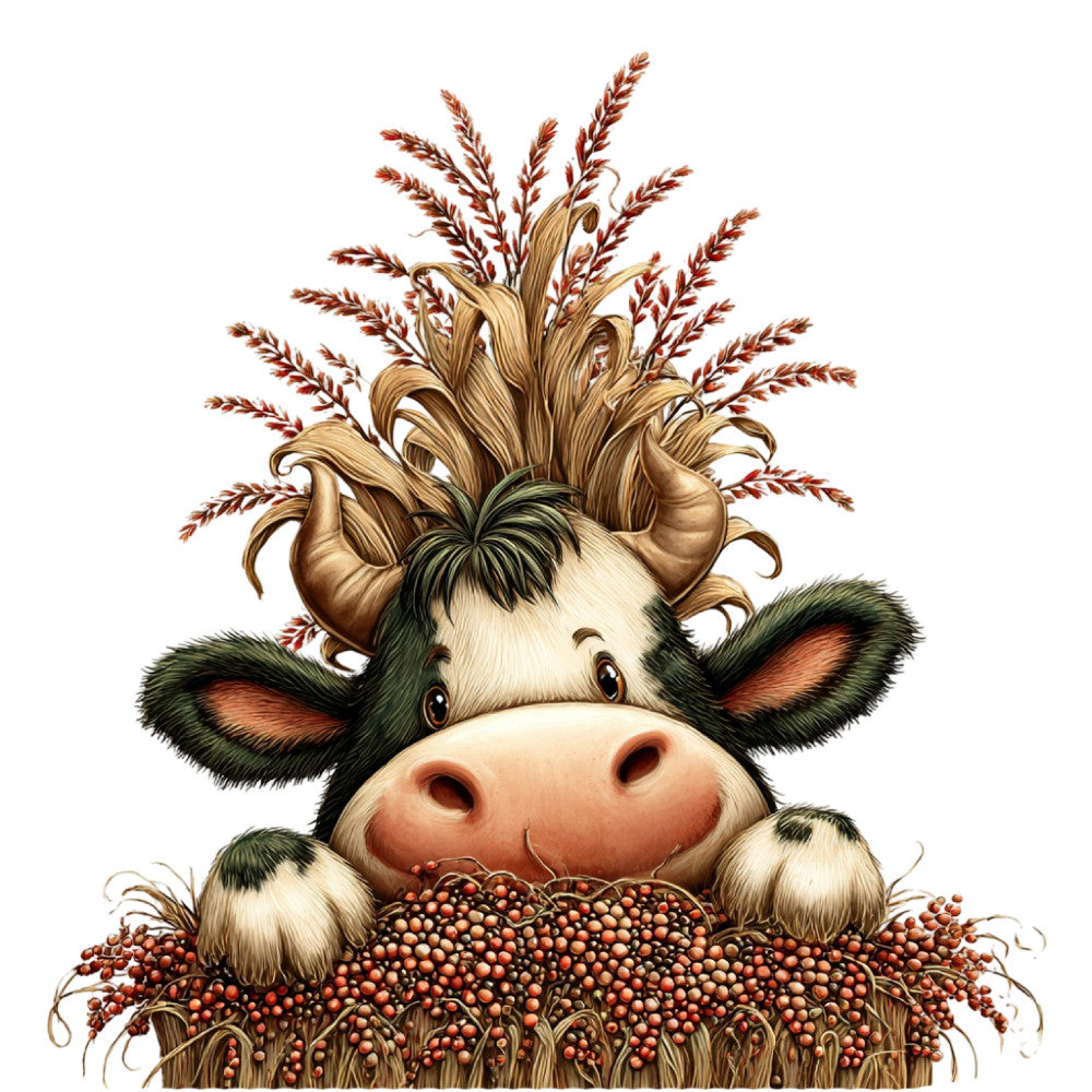 Whimsical Autumn Cow Fabric Panel 9