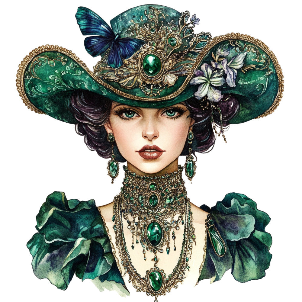 Emerald Victorian Lady Fabric Panel 11