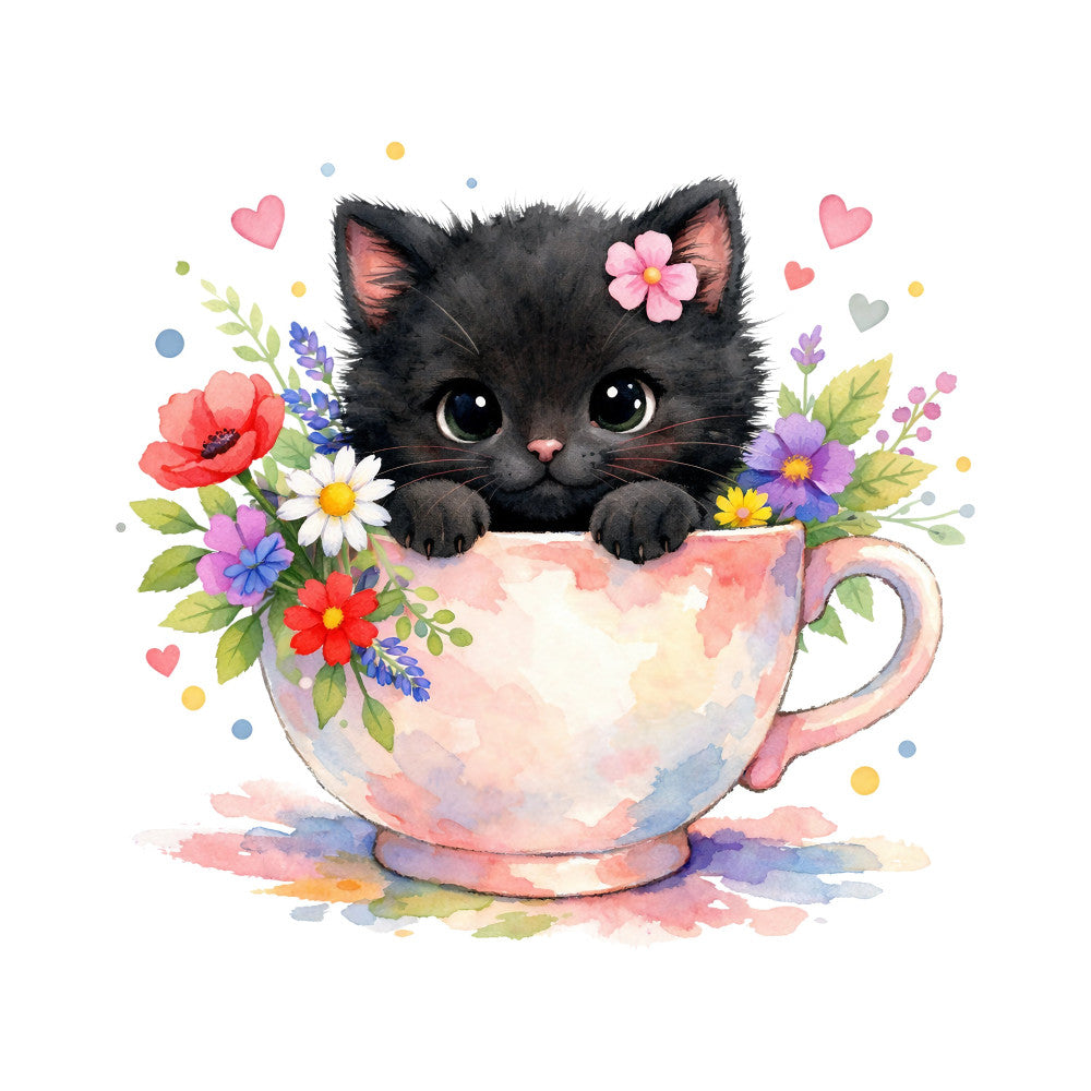 Black Spring Kitten Fabric Panel 13