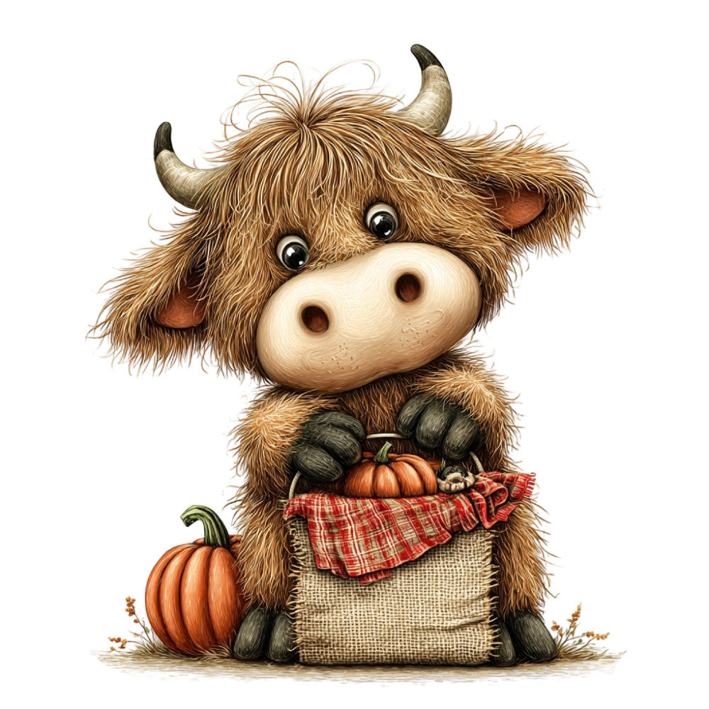 Whimsical Autumn Cow Fabric Panel 12