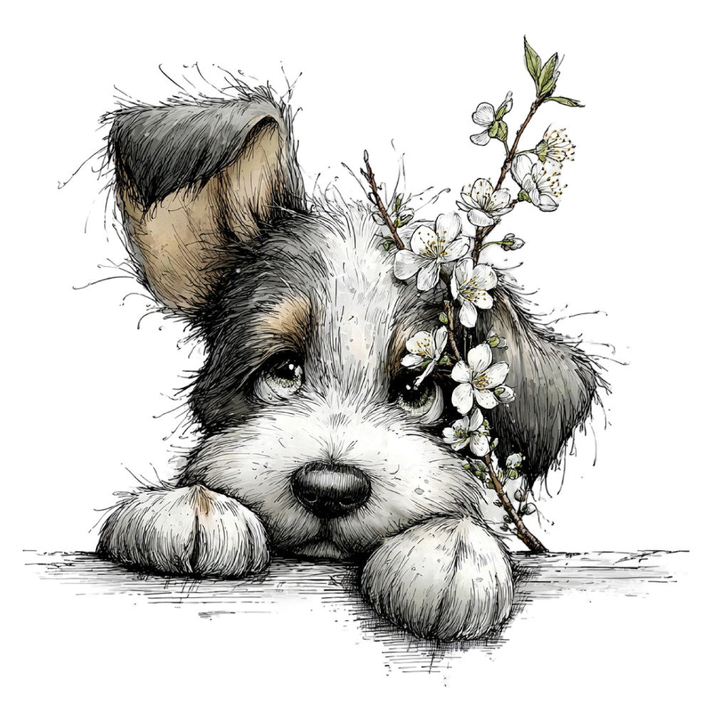Whimsical Spring Dogs Fabric Panel 23