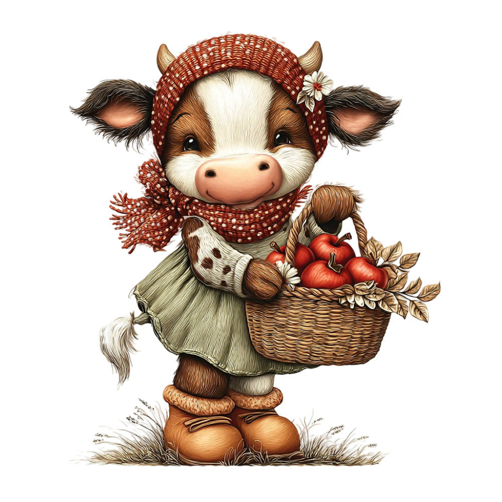 Whimsical Autumn Cow Fabric Panel 16