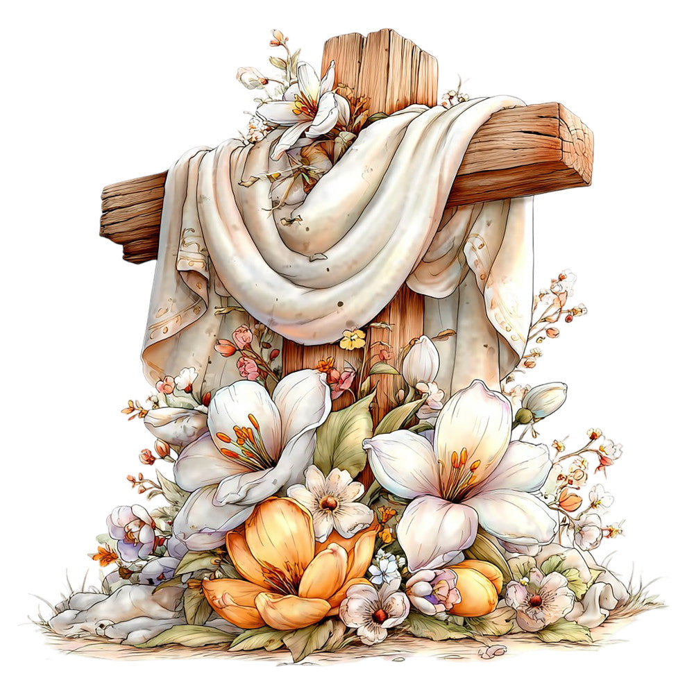 Old Rugged Floral Cross Fabric Panel 13