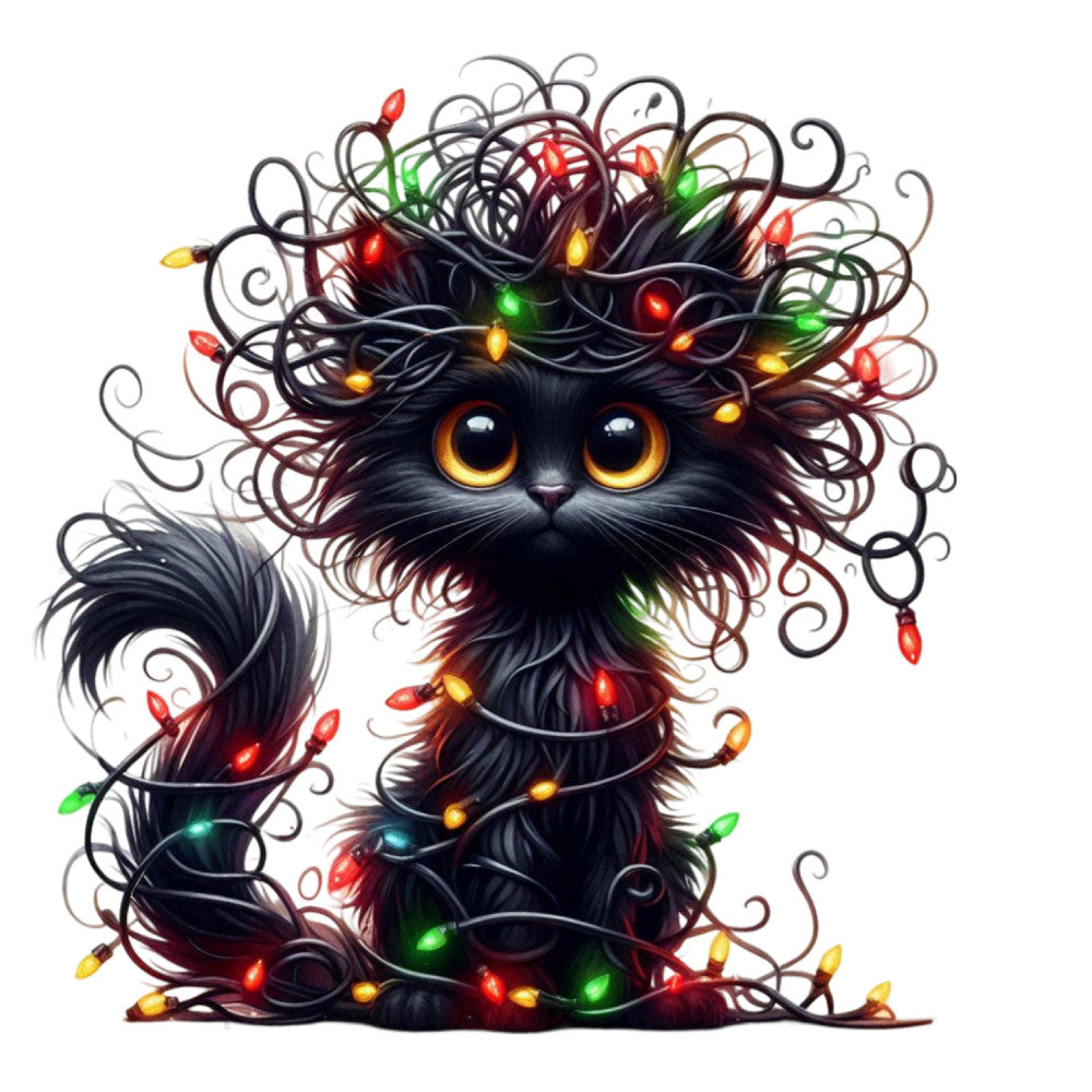Tangled Christmas Cat Fabric Panel 10