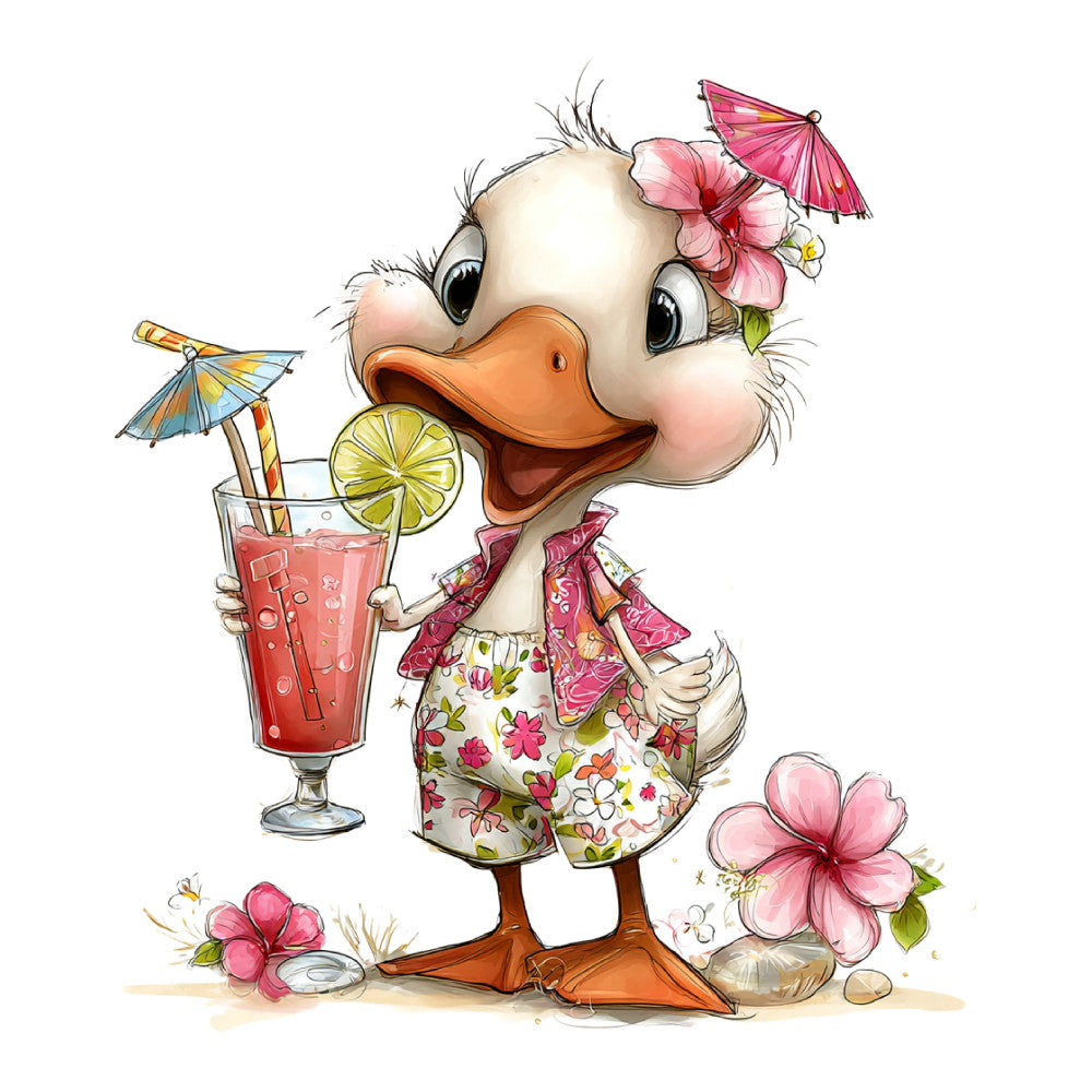 Whimsical Summer Goose Fabric Panel 45