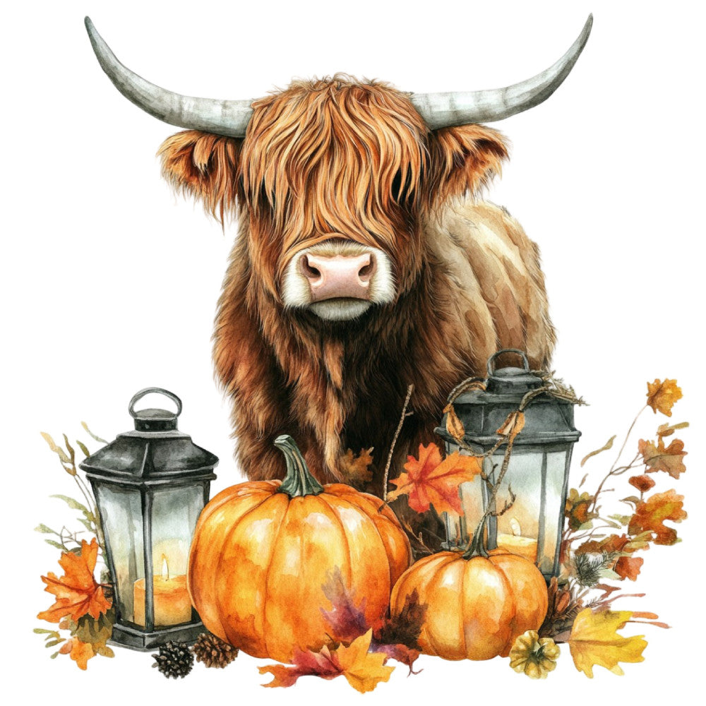 Autumn Highland Cow Fabric Panel 14