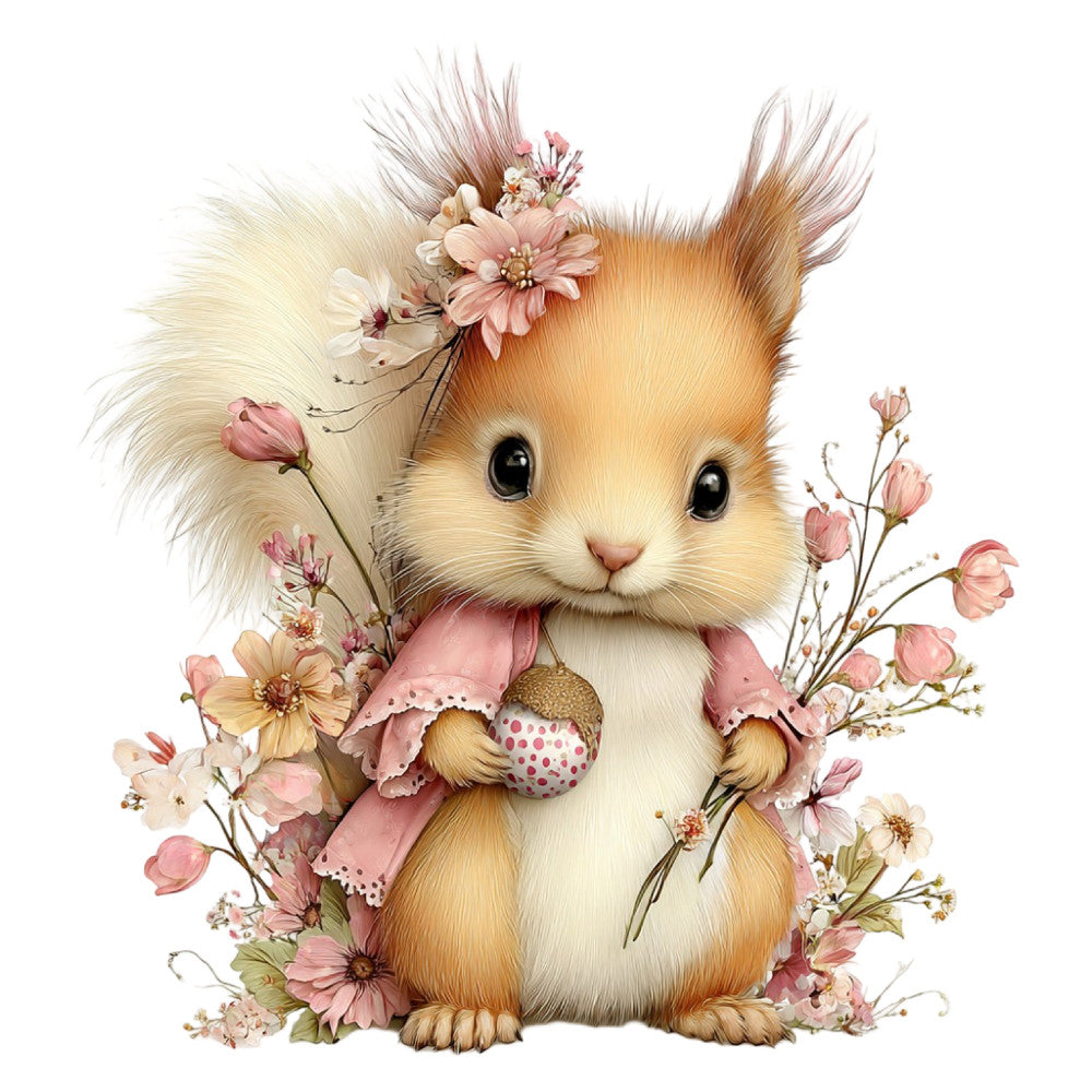 Whimsical Summer Squirrel Fabric Panel 54