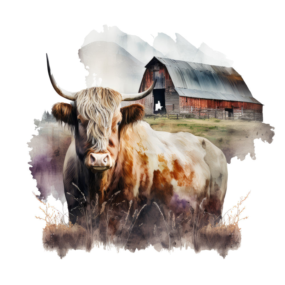 Watercolor Highland Cows Fabric Panel 10