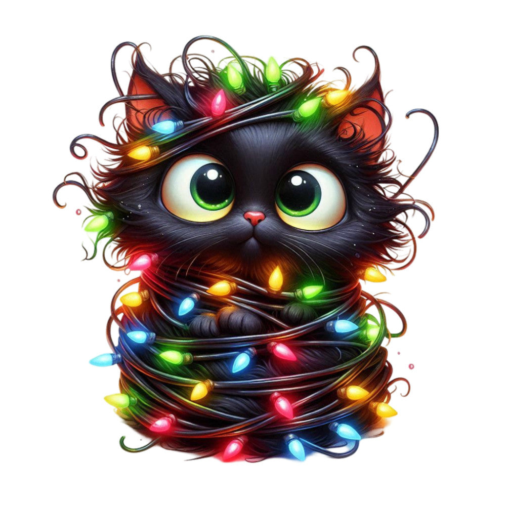 Tangled Christmas Cat Fabric Panel 13