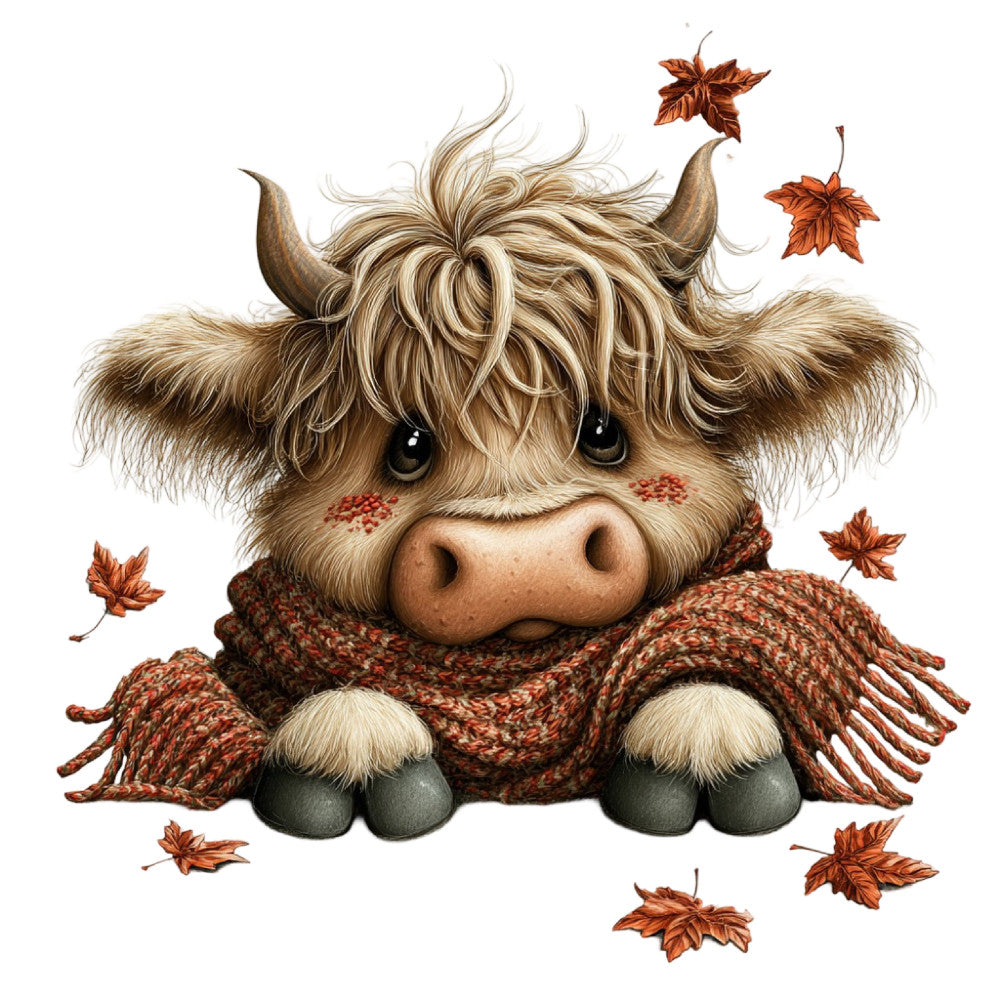 Whimsical Autumn Cow Fabric Panel 6