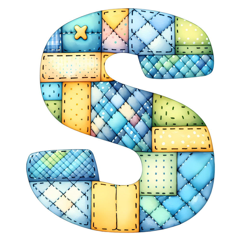 Blue Patchwork Alphabet Fabric Panel 27