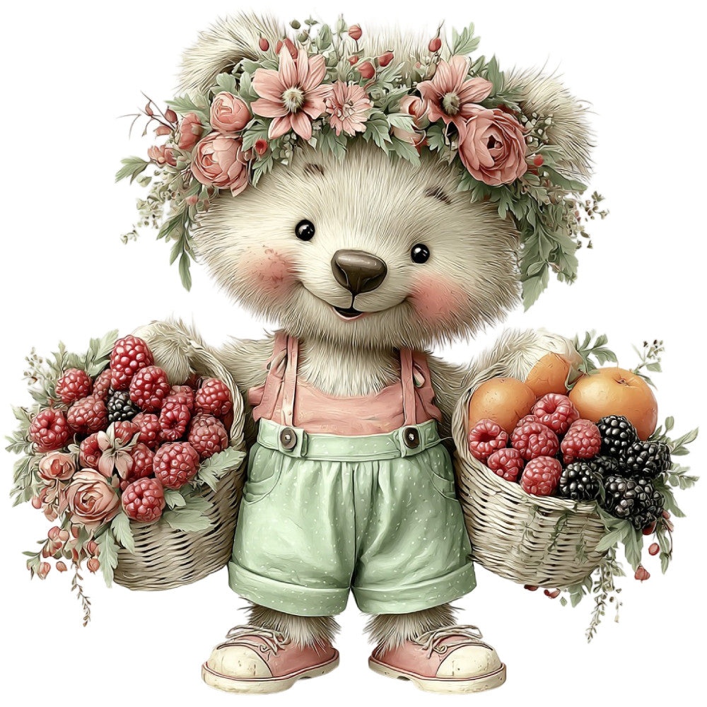 Summer Fruit Basket Animals Fabric Panel 35