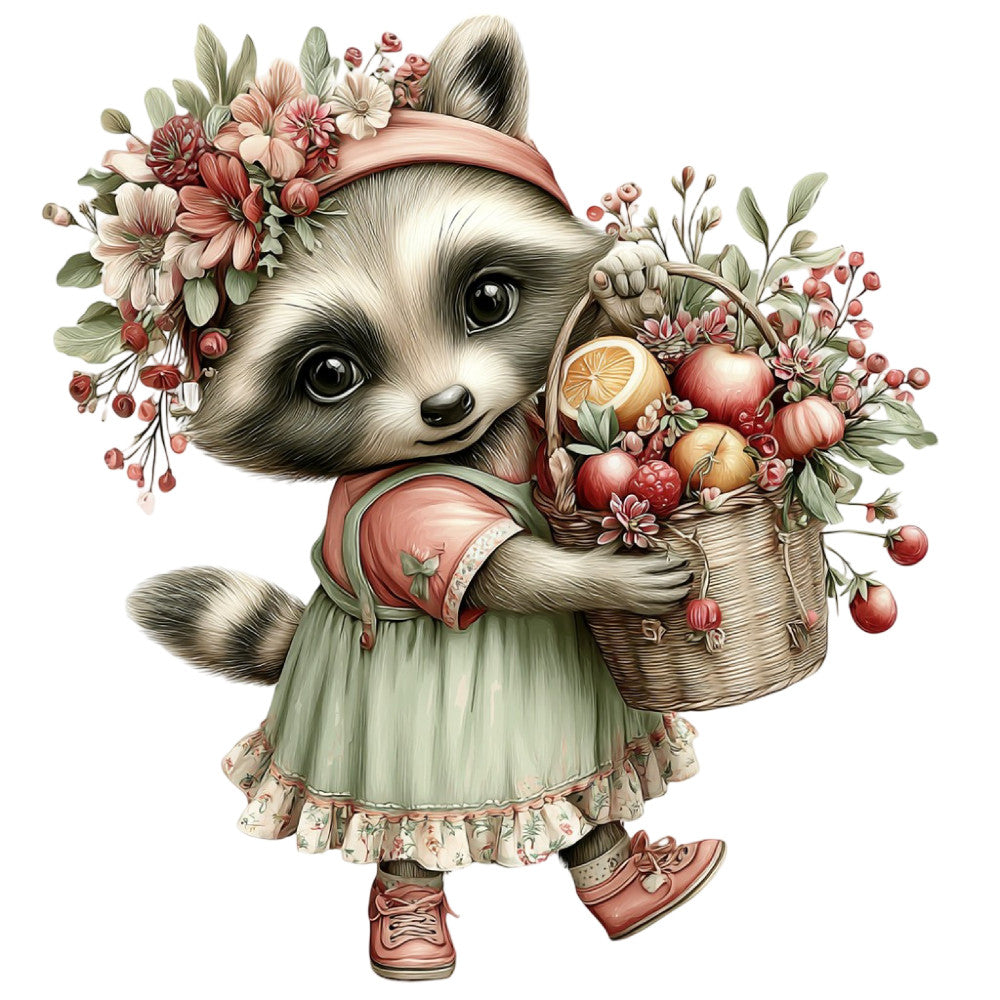 Summer Fruit Basket Animals Fabric Panel 28
