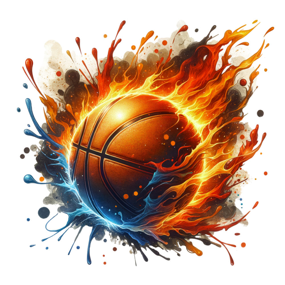 Watercolor Basketball and Splash Fabric Panel 10