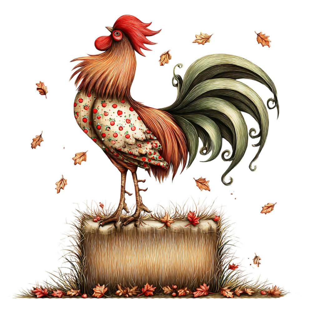 Whimsical Autumn Rooster Fabric Panel 11