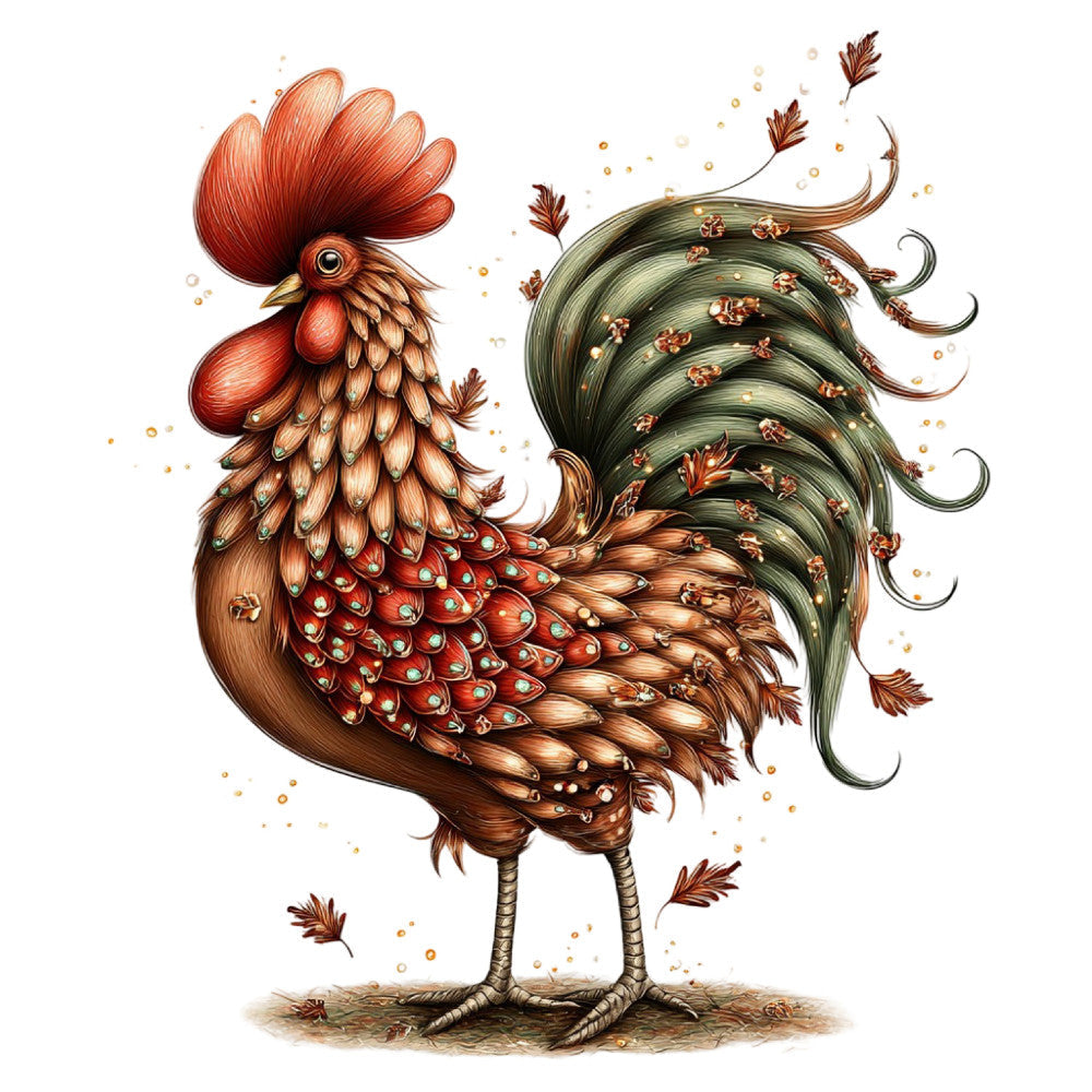 Whimsical Autumn Rooster Fabric Panel 18