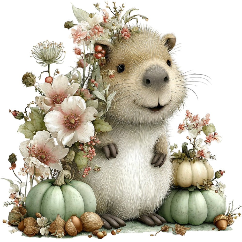 Whimsical Fall Autumn Capybara Fabric Panel 8