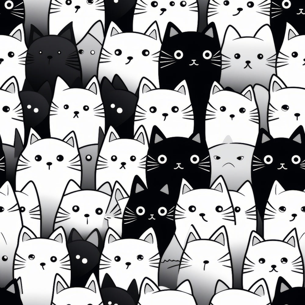 Daily Deal: Black and White Cats Pattern 4 Quilting Cotton Fabric - 45" x 2.5 Yards"