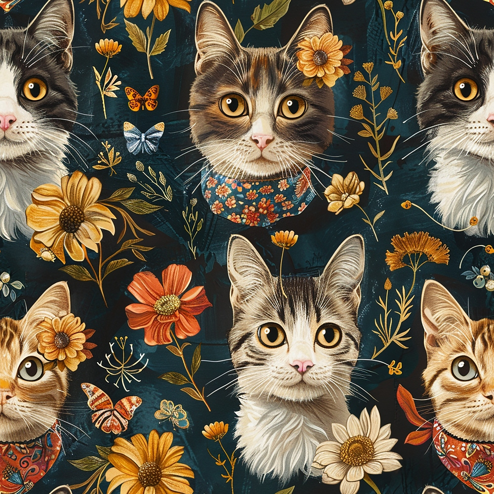 Daily Deal: Well Dressed Cats Pattern 5 Quilting Cotton Fabric - 45" x 0.5 Yards"