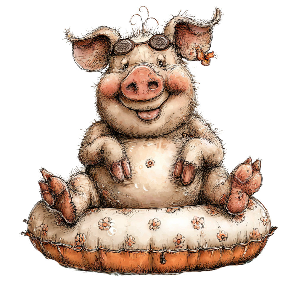 Whimsical Quirky Pool Float Pig Fabric Panel 8
