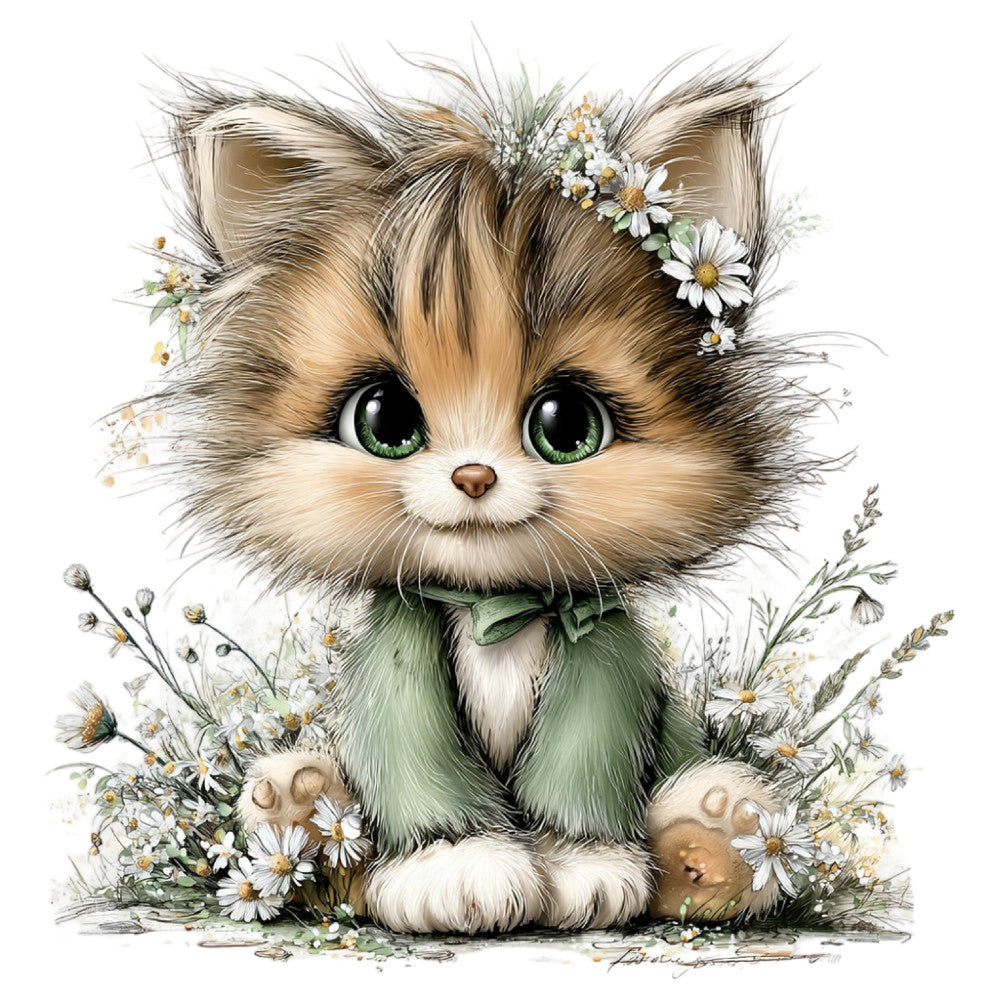 Whimsical Spring Cat Fabric Panel 3