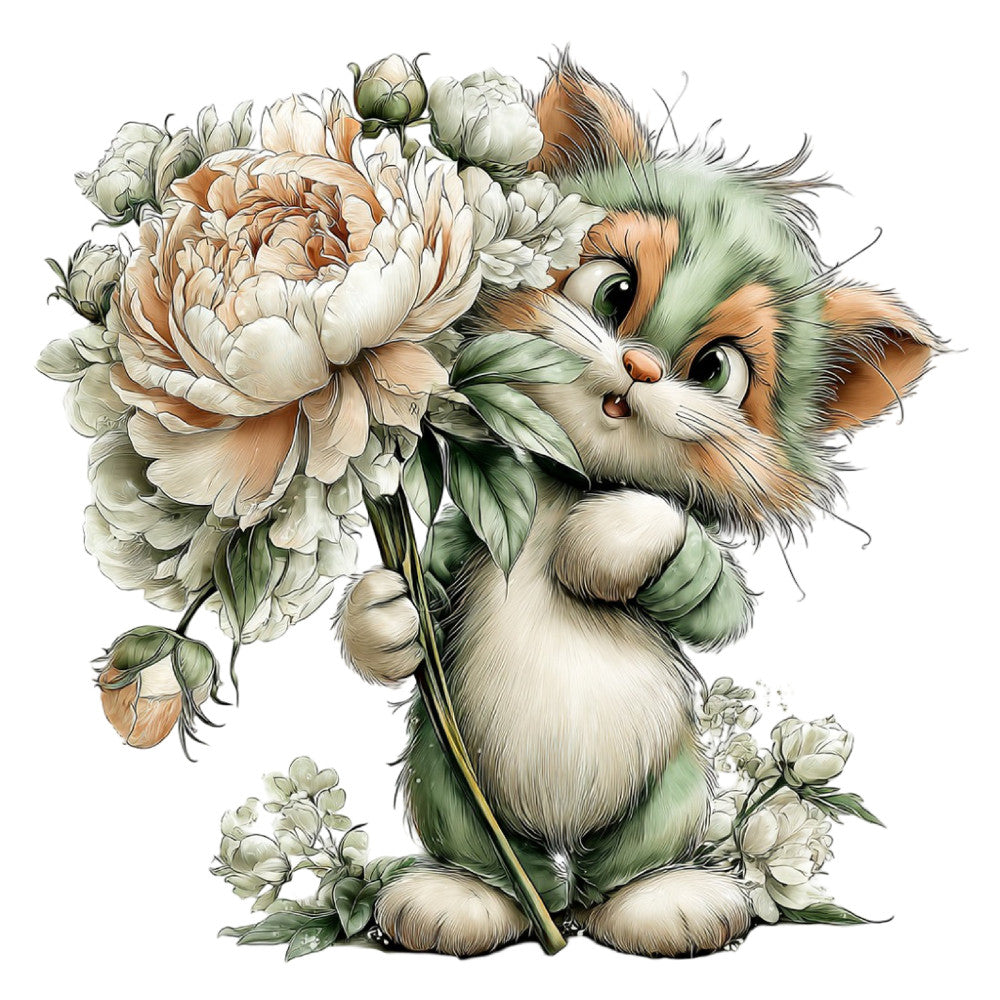Whimsical Spring Cat Fabric Panel 18