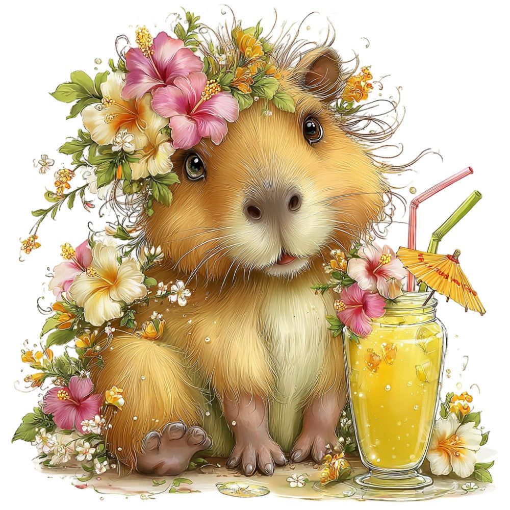 Whimsical Summer Capybara Fabric Panel 3