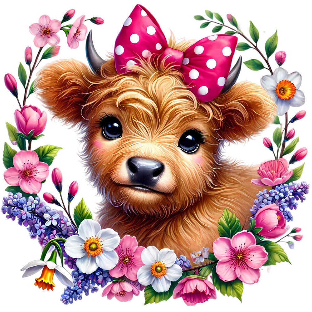 Springtime Highland Cows Fabric Panel 10