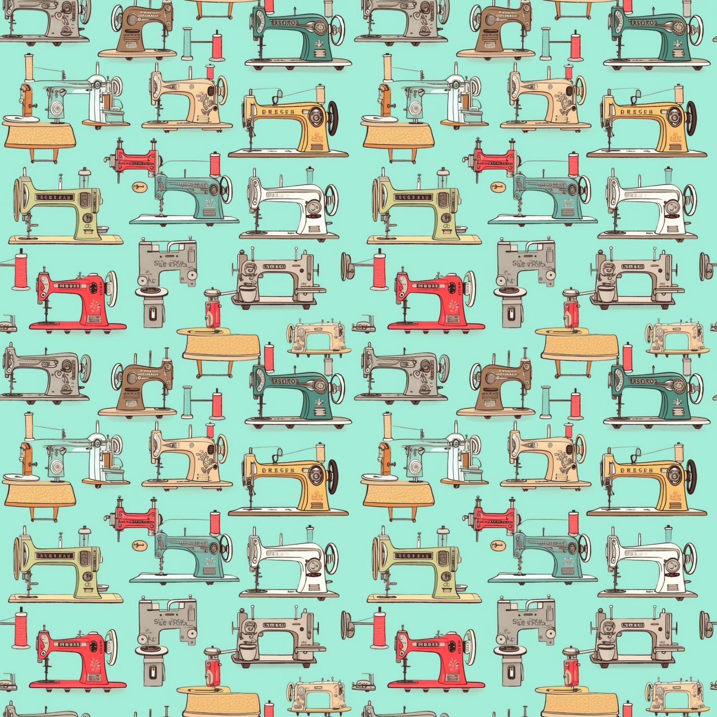 Daily Deal: Vintage Sewing Machines Pattern 1 Quilting Cotton Fabric - 45" x 0.5 Yards"