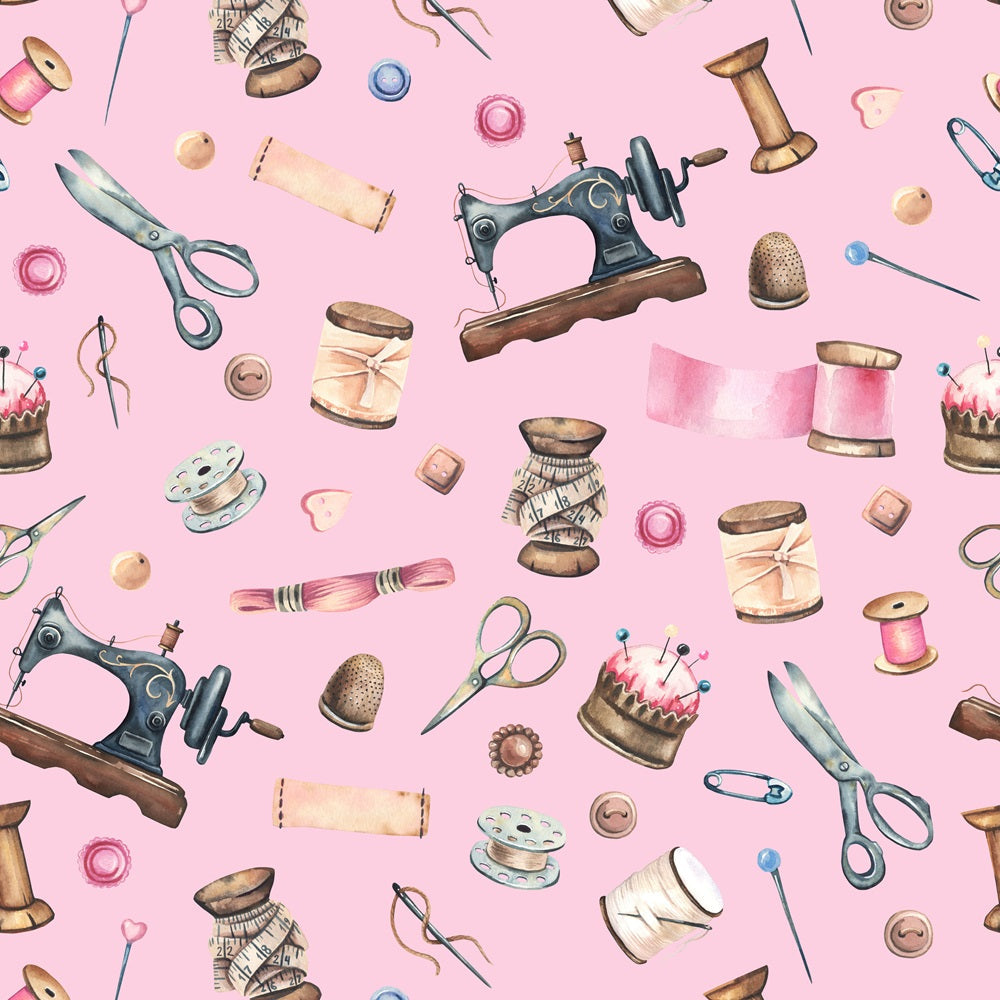 Daily Deal: Pink Old Sewing Elements Quilting Cotton Fabric - 45" x 0.5 Yards"