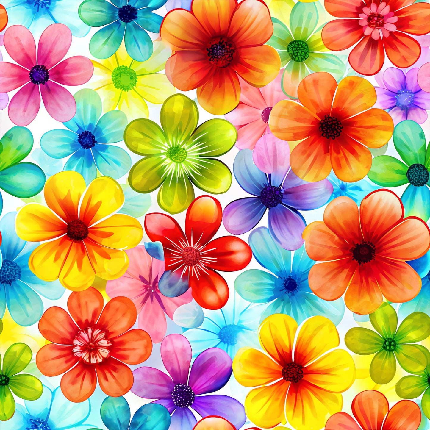 Daily Deal: Rainbow of Flowers Pattern 8 Quilting Cotton Fabric - 45" x 1 Yard"