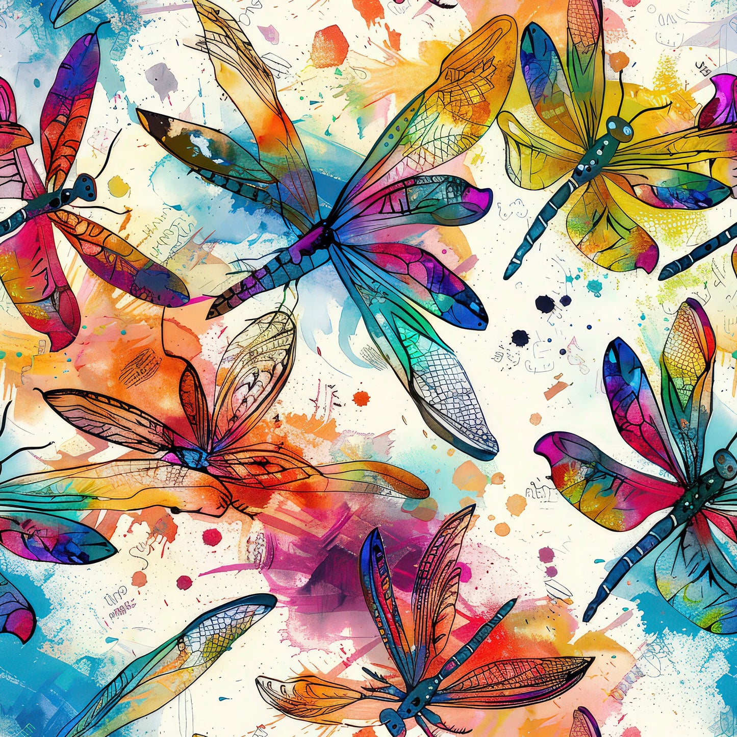 Daily Deal: Alcohol Ink Dragonfly Pattern 1 Quilting Cotton Fabric - 45" x 1 Yard"