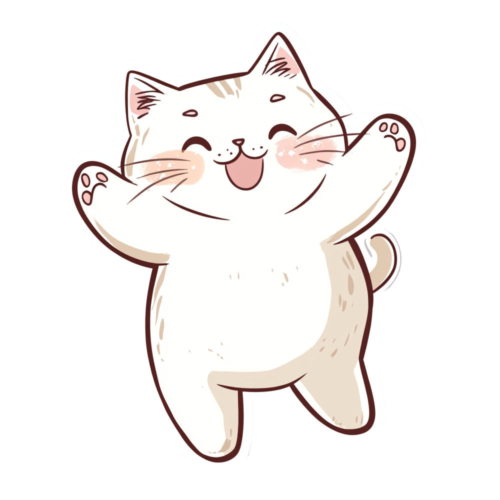 White Kawaii Cat Fabric Panel 24