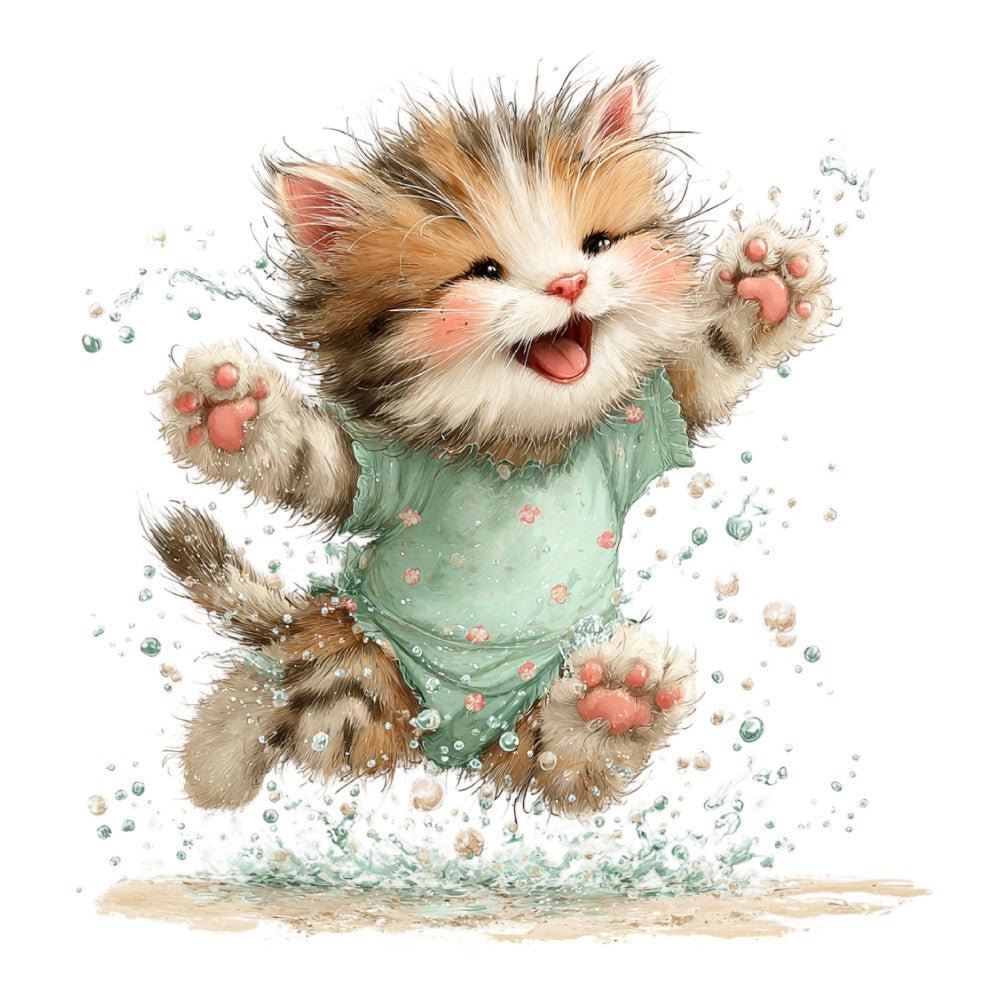 Whimsical Summer Cat Fabric Panel 45