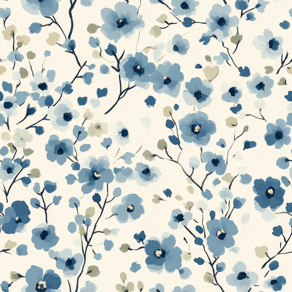 Daily Deal: Cornflower Blue Floral Pattern 12 Quilting Cotton Fabric - 45" x 2 Yards"