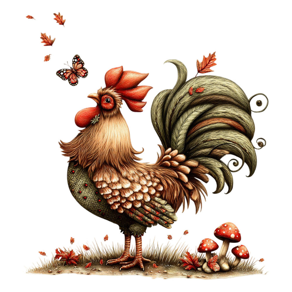 Whimsical Autumn Rooster Fabric Panel 15