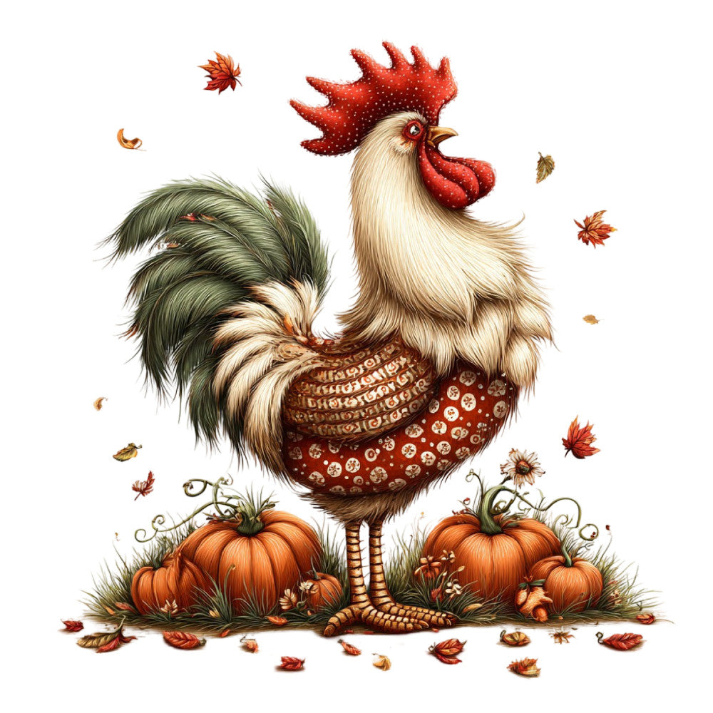 Whimsical Autumn Rooster Fabric Panel 14