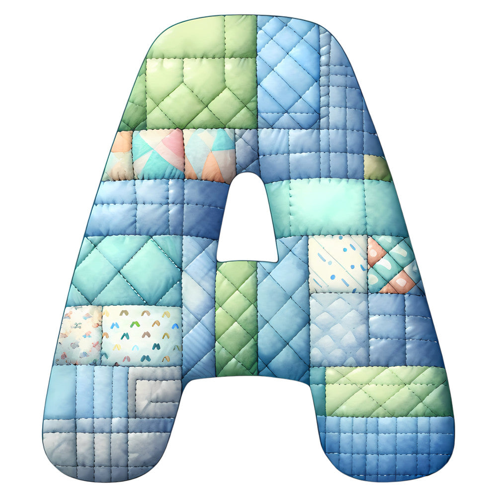 Blue Patchwork Alphabet Fabric Panel 34