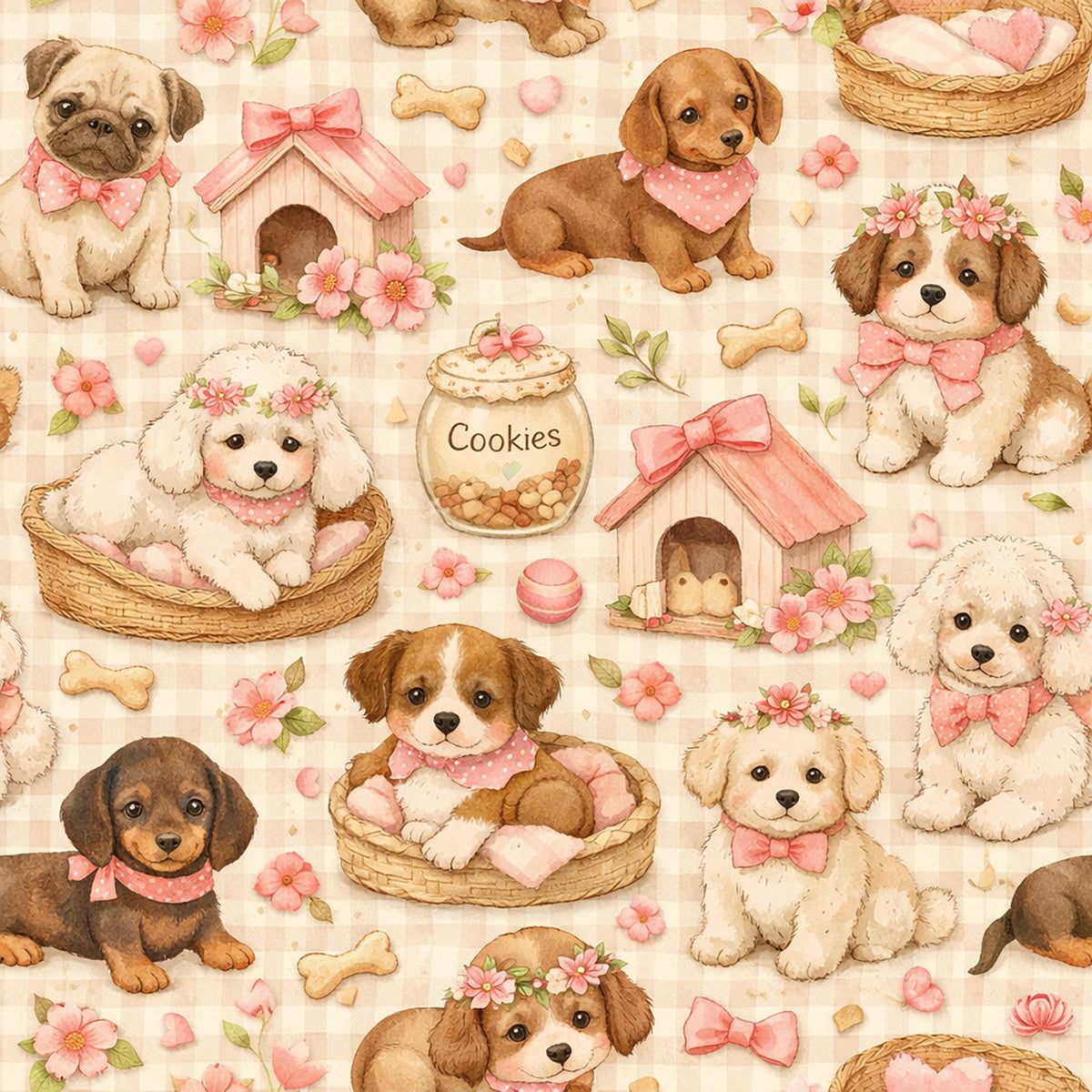 Daily Deal: Watercolor Pet Dog Pattern 1 Quilting Cotton Fabric - 45" x 1 Yard"