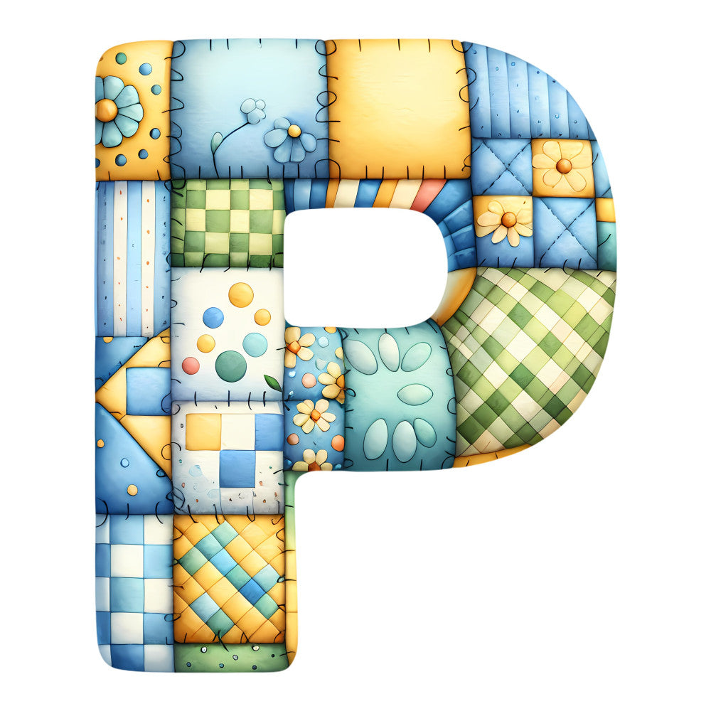 Blue Patchwork Alphabet Fabric Panel 24