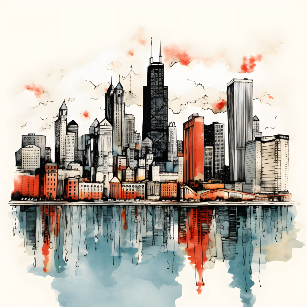 Pen and Ink Chicago Fabric Panel 2