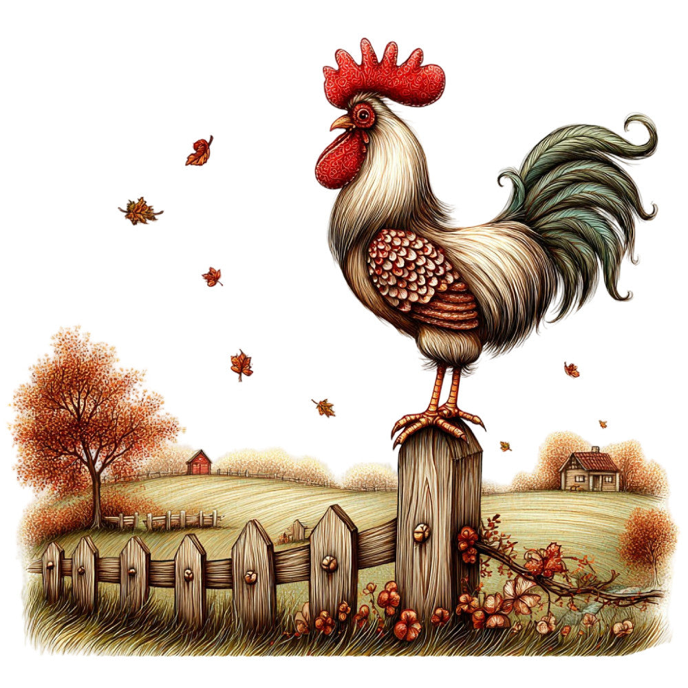 Whimsical Autumn Rooster Fabric Panel 5
