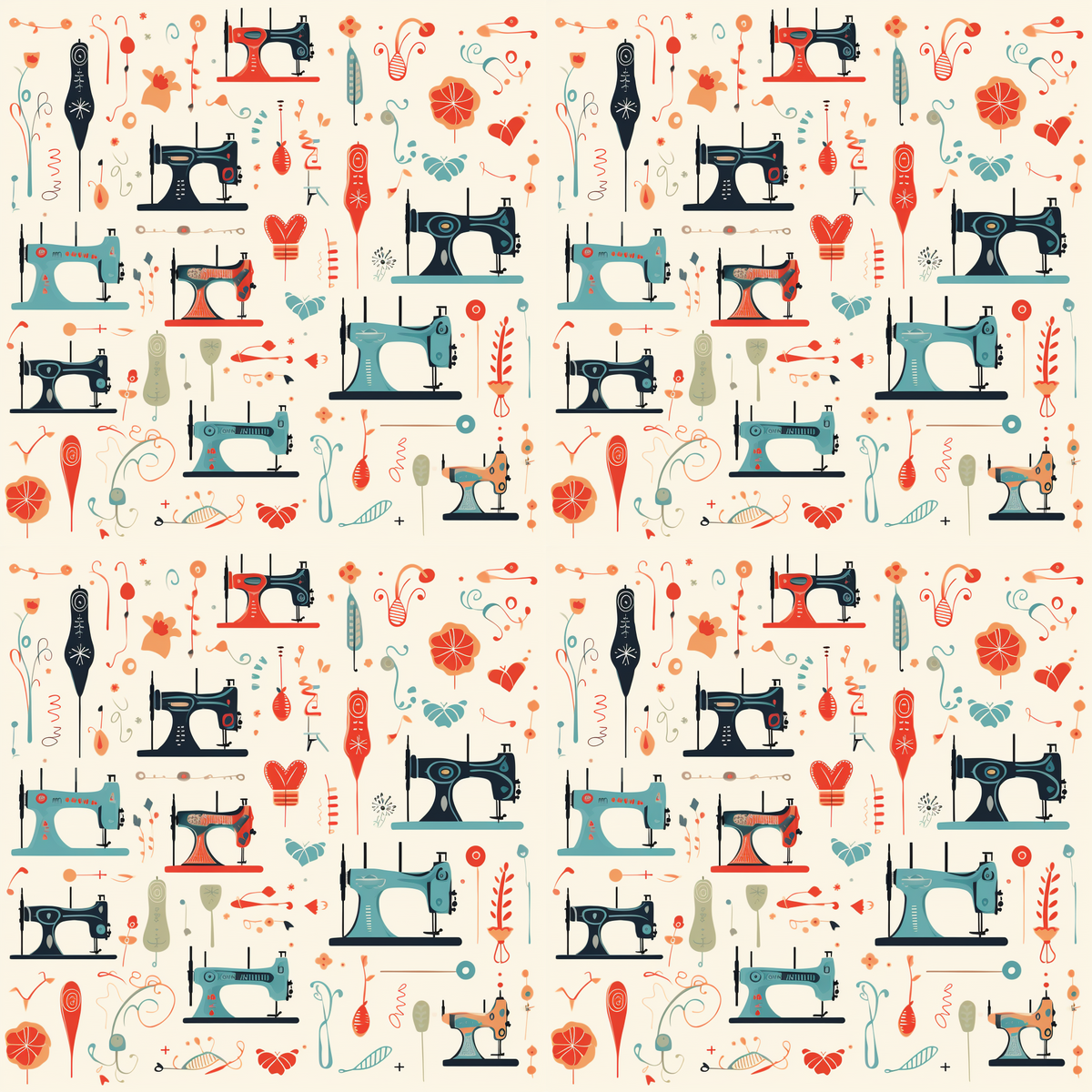 Daily Deal: Vintage Sewing Machines Pattern 4 Quilting Cotton Fabric - 45" x 1 Yard"