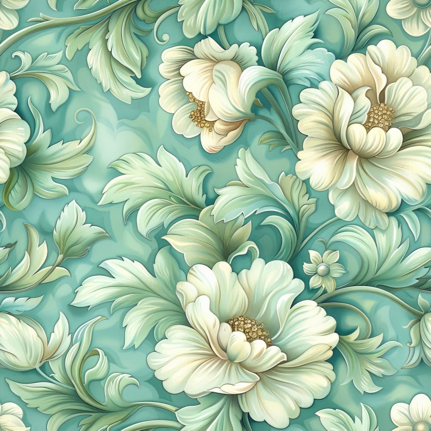 Daily Deal: Teal and Doves Pattern 3 Quilting Cotton Fabric - 45" x 2 Yards"