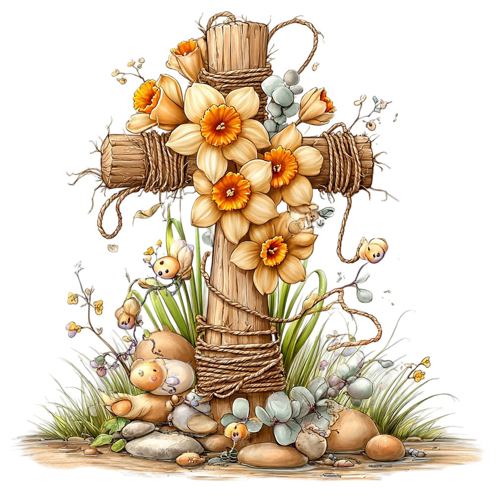 Old Rugged Floral Cross Fabric Panel 16