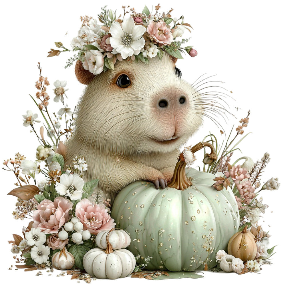 Whimsical Fall Autumn Capybara Fabric Panel 16