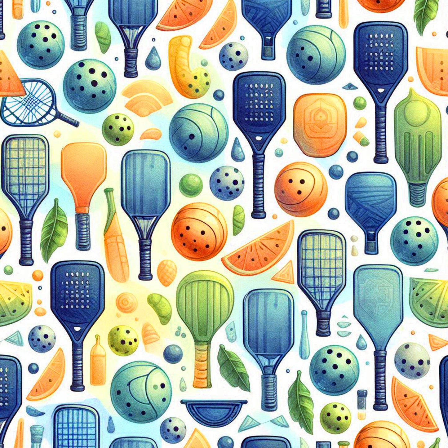 Daily Deal: Watercolor Pickleball Pattern 10 Quilting Cotton Fabric - 45" x 1 Yard"