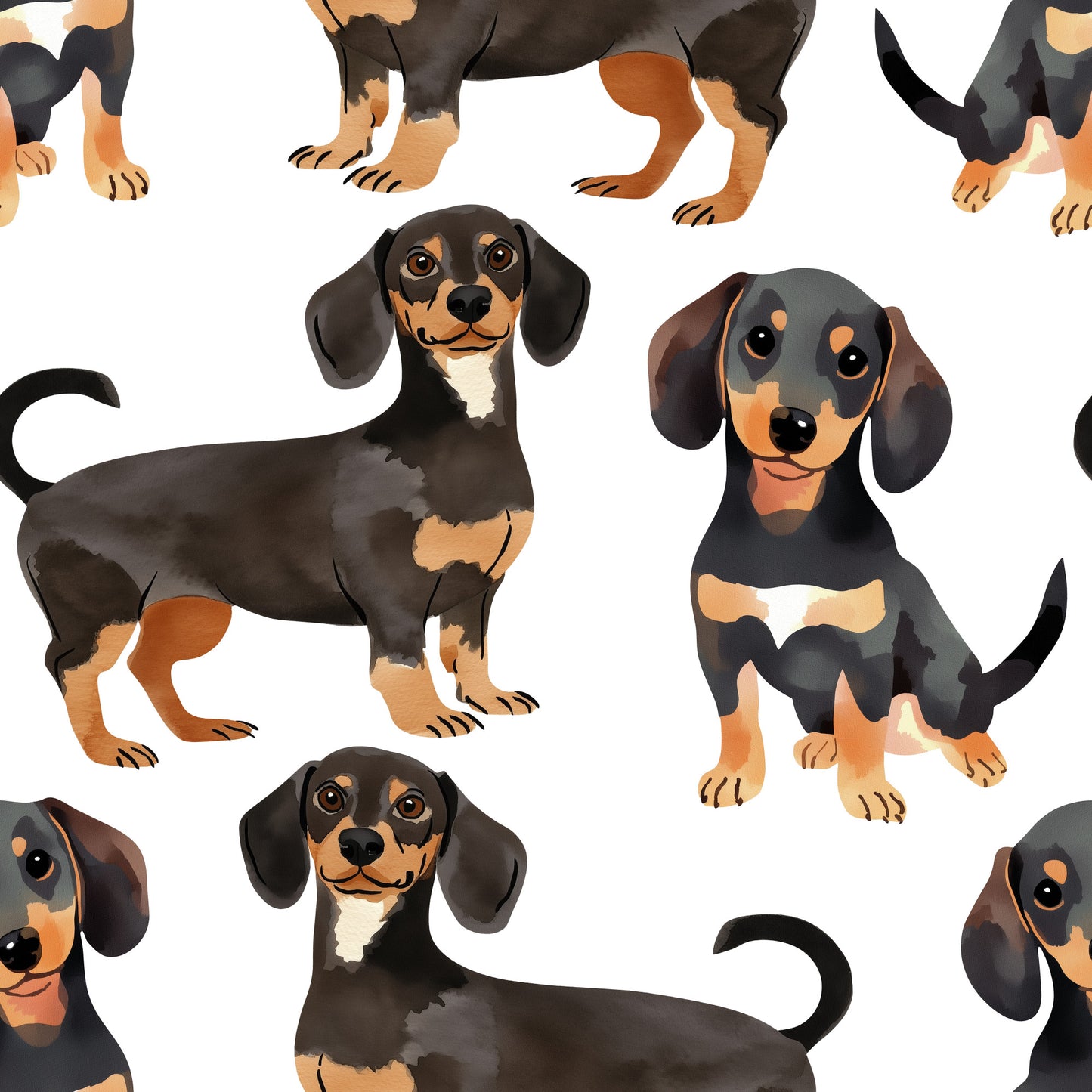 Watercolor Sausage Dog Pattern 1 Quilting Cotton Fabric