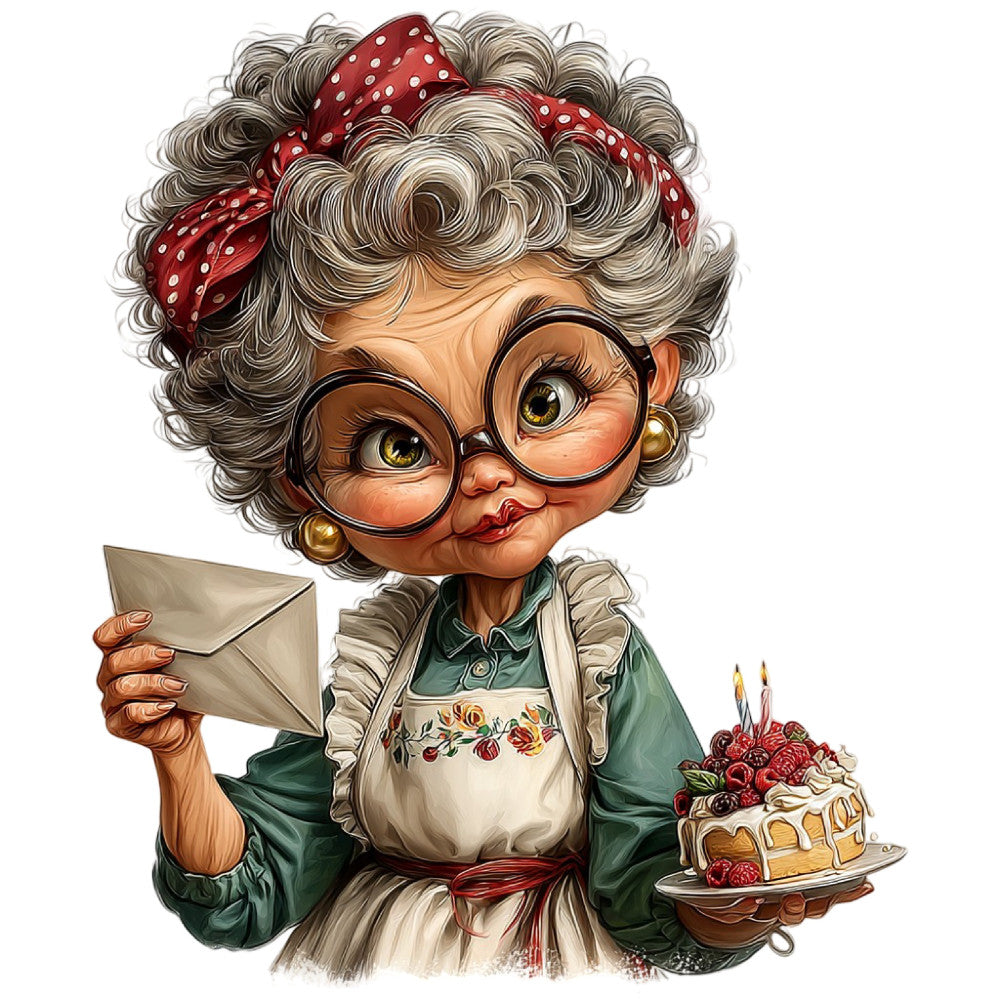 Whimsical Old Lady Birthday Fabric Panel 35